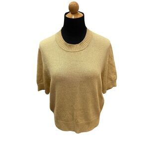ST JOHN BASICS GOLD METALLIC CREWNECK SHIRT SIZE MEDIUM